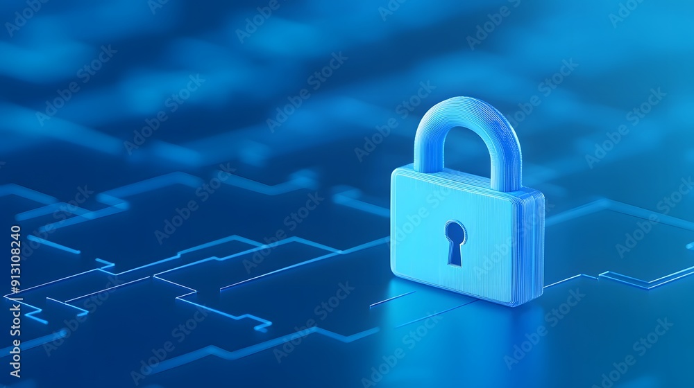 Poster digital security concept with a padlock on a circuit board background representing internet safety a
