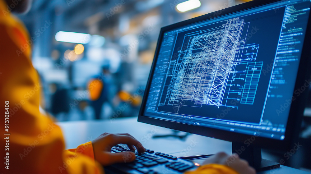 Poster close-up of a bim software screen displaying structural details, with engineers making real-time cha