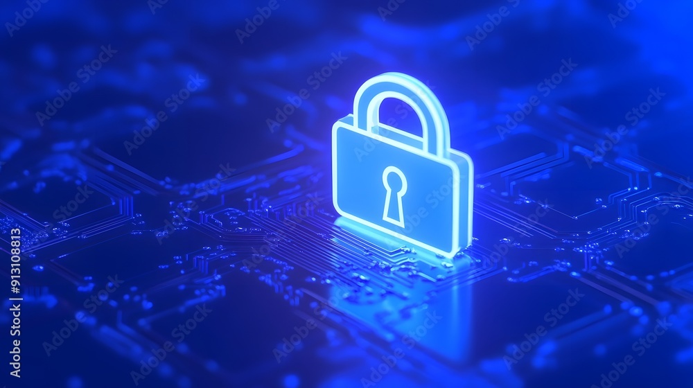 Aufkleber digital security concept with glowing lock symbol highlighting data protection in a technological en