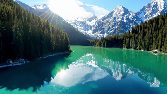 Explore the stunning beauty of a tranquil lake surrounded by majestic mountains, where vibrant reflections create a mesmerizing natural tapestry.