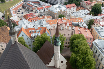 Tallinn Estonia cityscape. View from tower of Saint Olaf Church of old city of Tallin