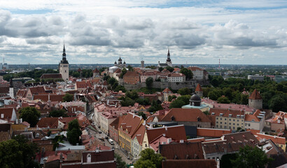 Tallinn Estonia cityscape. View from tower of Saint Olaf Church of old city of Tallin