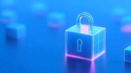 Futuristic glowing padlock symbolizing data security and encryption in a digital environment, highlighting cybersecurity and information protection.