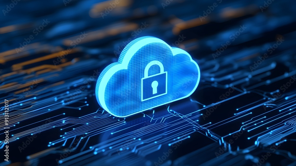 Aufkleber glowing blue cloud icon with a lock symbol, representing secure cloud computing and data protection 
