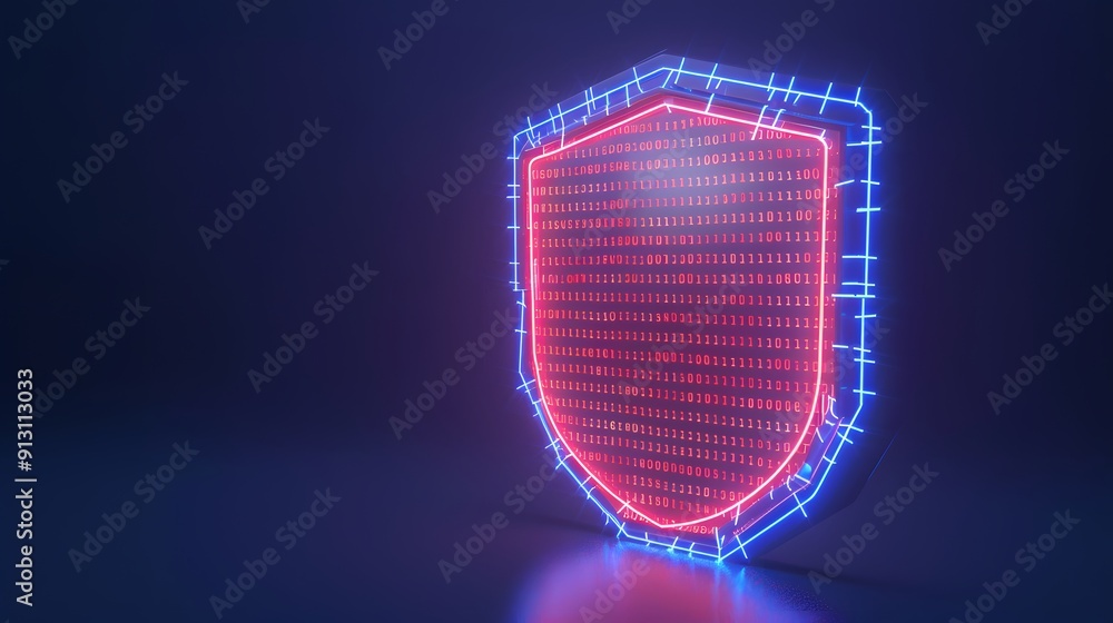 Aufkleber glowing digital shield made of blue lines and red dots symbolizing cybersecurity and data protection