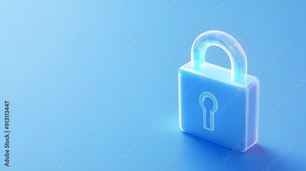 Poster glowing padlock icon representing security and protection on a blue gradient background. ideal for t