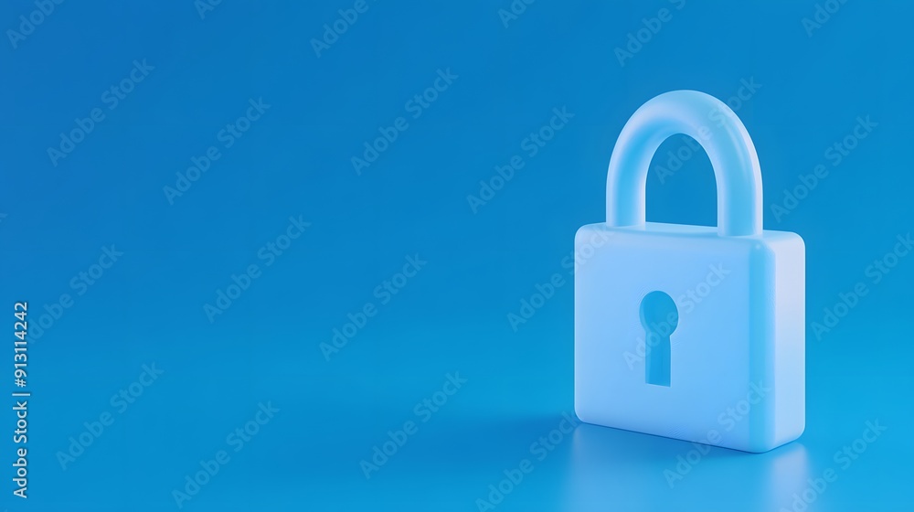 Poster minimalist blue lock symbolizing security and protection on a matching blue background. concept for 