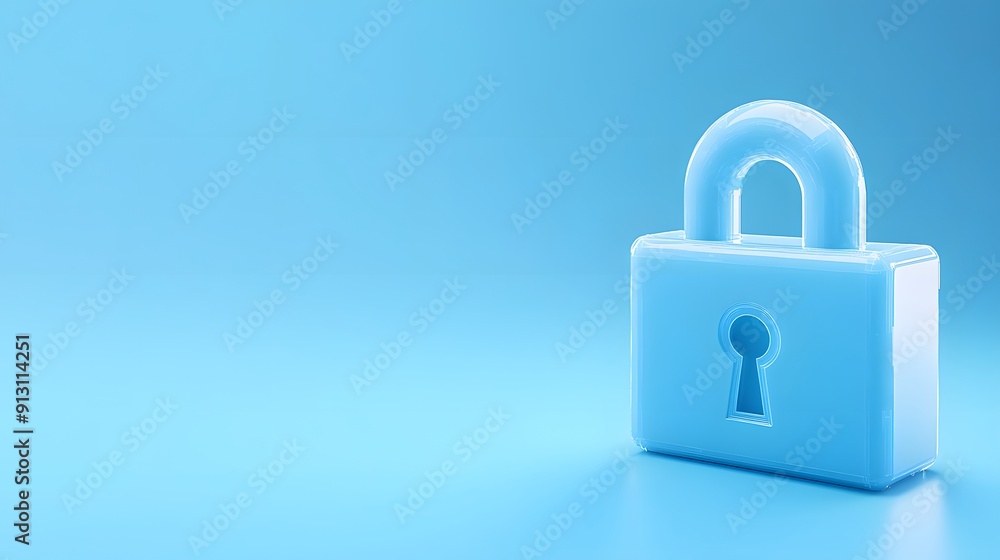 Aufkleber minimalist blue lock symbolizing security and protection on a smooth blue background, emphasizing da