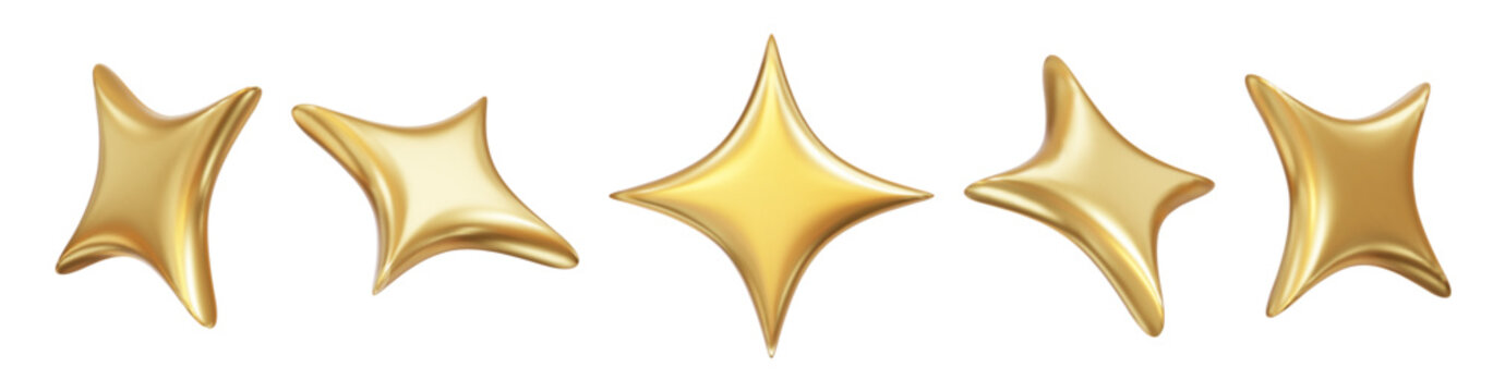 3d golden sparkle star set. Stock vector illustration on isolated background.