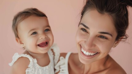 Gentle and affectionate moment between a Latino mother and her happy baby, reflecting their strong connection.