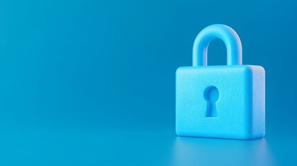 Fototapeta premium Minimalist close-up of a blue padlock on a matching blue background symbolizing security, protection, and privacy.