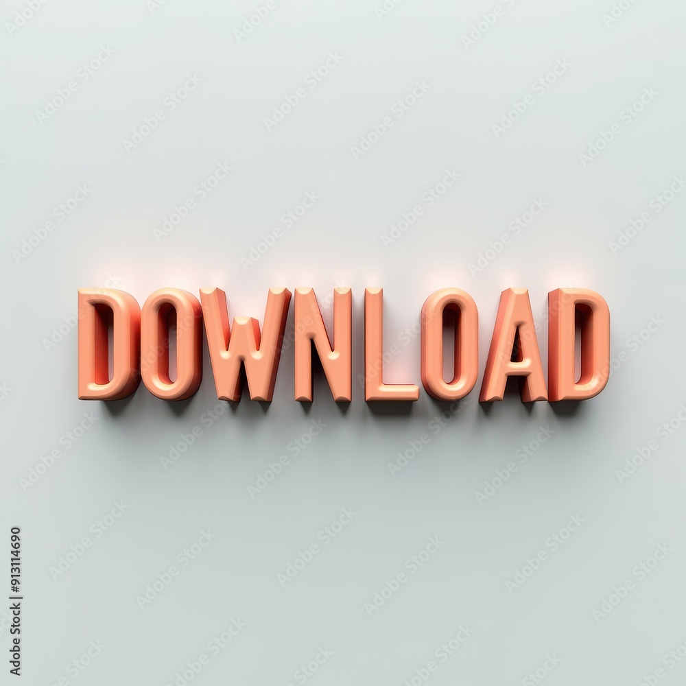 Poster 3d text display of the word 'download' with a light shadow effect.