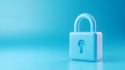 Fototapeta premium Minimalist image of a blue padlock symbolizing security and protection, on a gradient blue background.