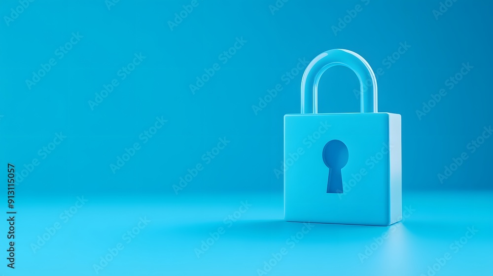 Poster minimalistic blue padlock symbolizing security on a gradient blue background. ideal for concepts of 