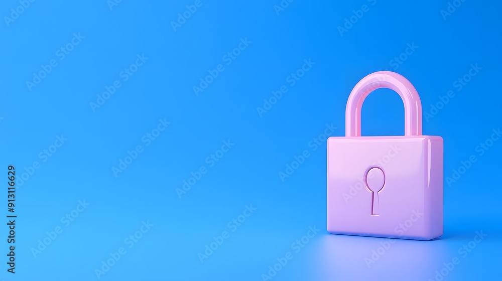 Poster pink padlock on a blue background symbolizing security and privacy. minimalistic design. copy space 