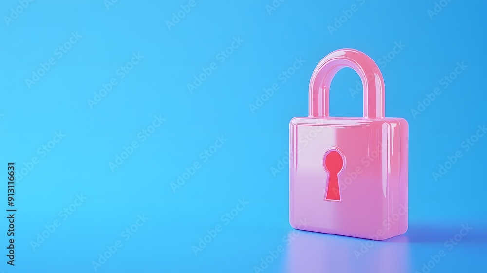 Poster pink padlock on a blue background symbolizing security, privacy, and data protection. simple and min