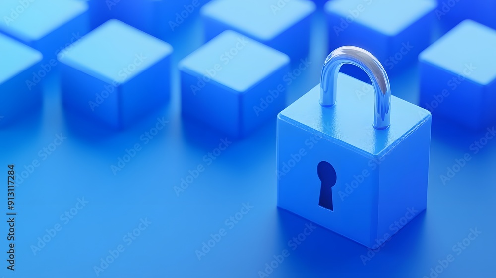 Poster secure blue padlock on a blue background symbolizing data protection and security in digital environ