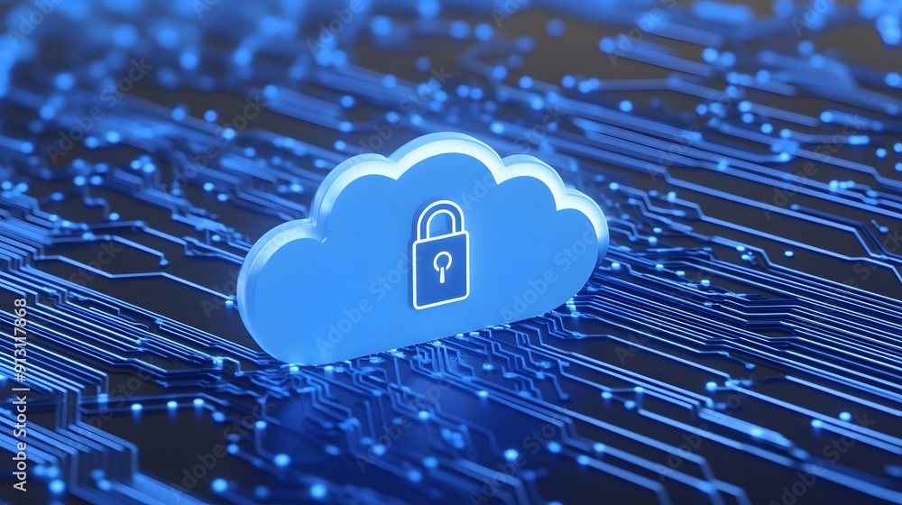 Aufkleber secure cloud computing concept with a blue cloud icon featuring a lock symbol, representing data pro