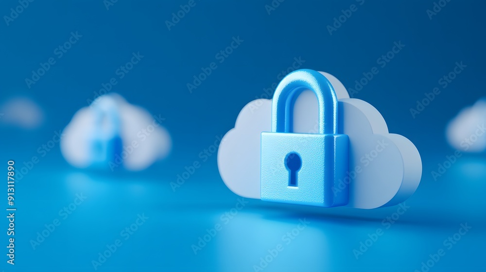 Poster secure cloud computing concept with a blue padlock and cloud icon representing data security and pro