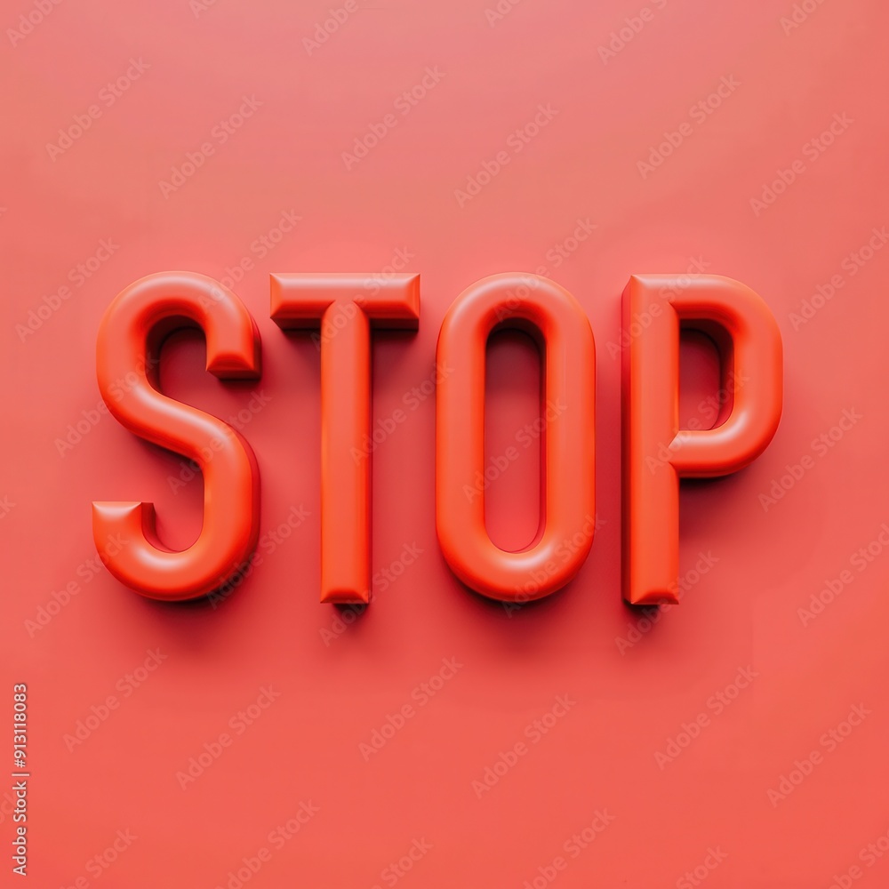 Poster bold red 'stop' text on a matching red background.