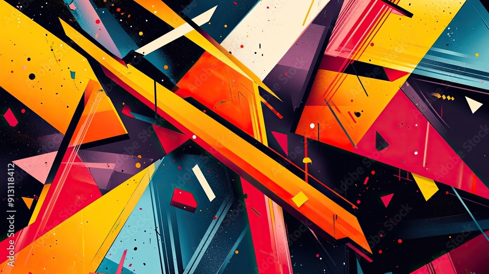 Poster bold abstract background with high-contrast colors and sharp geometric forms, conveying a sense of p
