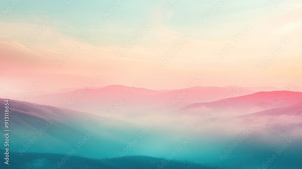 Poster smooth gradient background blending pastel shades, evoking a sense of calm and tranquility with soft