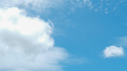 Bright blue sky with scattered fluffy white clouds, perfect for nature backgrounds and weather-related content.