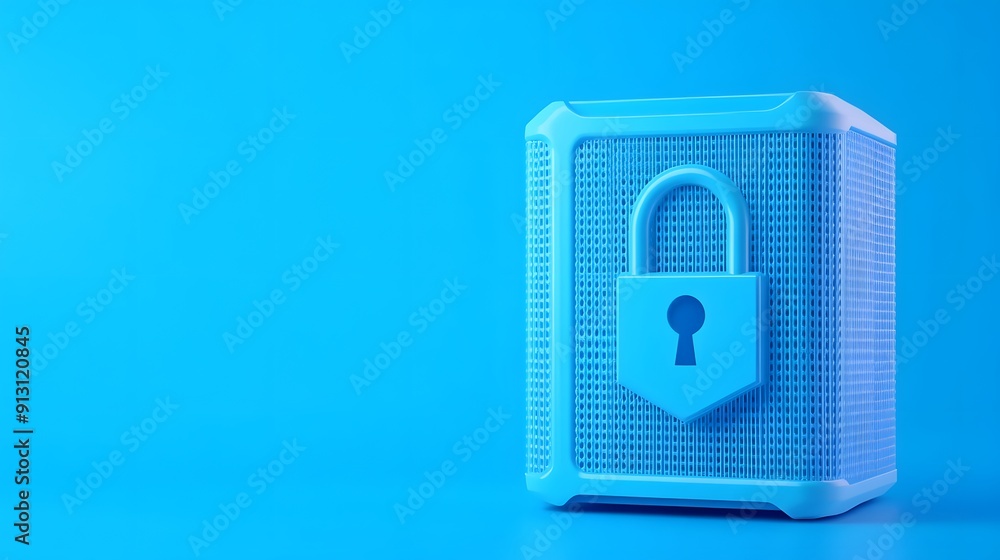 Aufkleber secure data concept with a lock symbol on a server. blue background highlighting data protection, cy