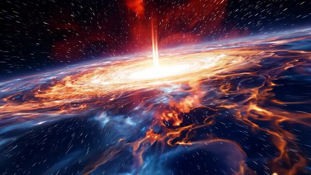 A bright yellow star is shooting out of a black hole