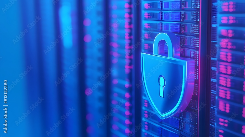 Poster secure digital data storage with advanced encryption technology. cybersecurity concept for data prot