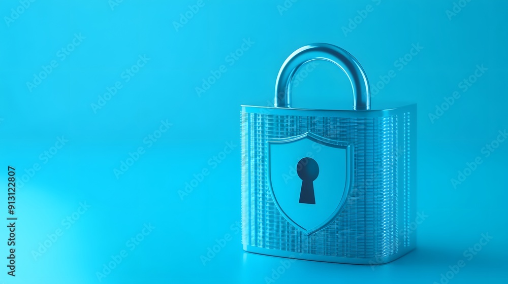 Poster secure padlock symbolizing protection and safety on a solid blue background, representing data secur