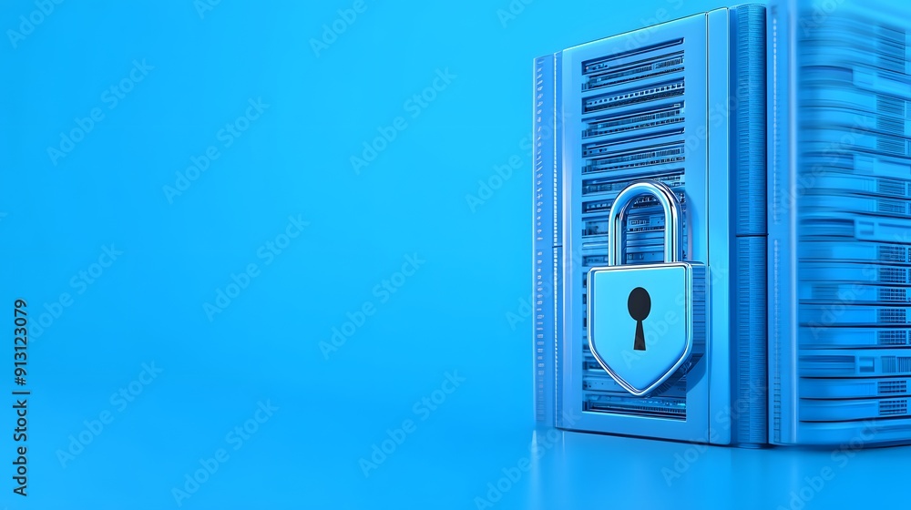 Aufkleber secure server depicted with a padlock in a blue-toned setting, symbolizing data security and protect