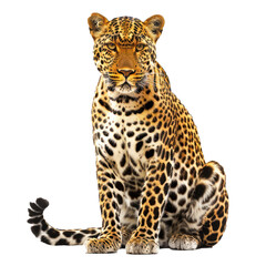 Naklejka premium Studio shot of an adult leopard sitting on a white background