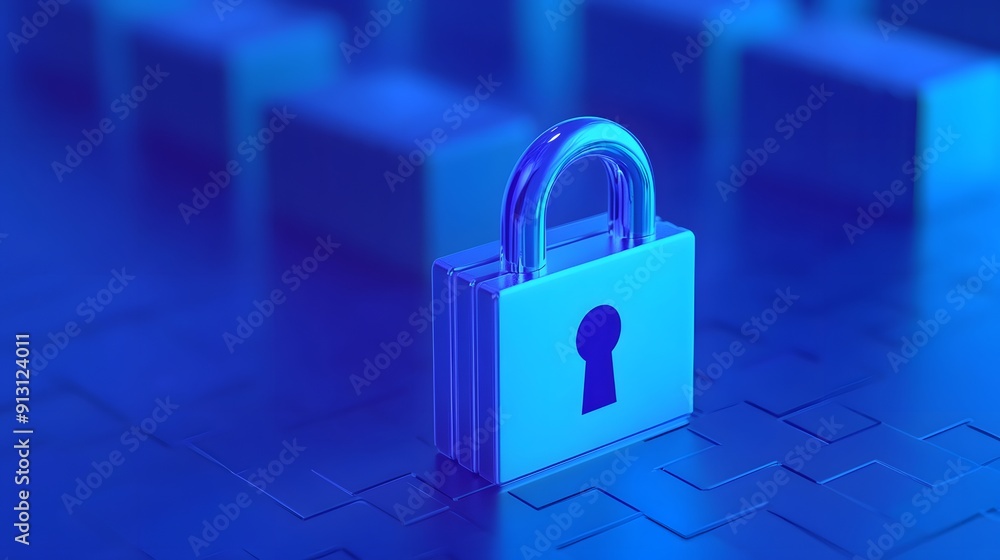Poster secure your data with a robust padlock symbolizing strong cybersecurity and data protection concepts