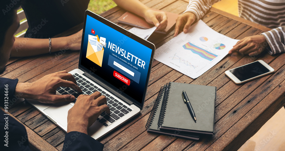 Aufkleber newsletter signup page on computer for customer to subscribe snugly newsletter update information to