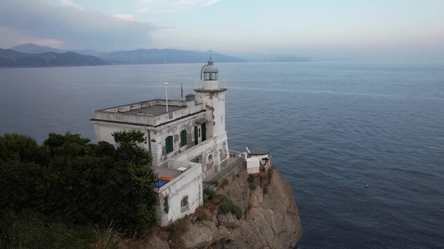 Exploring the Historic Portofino Lighthouse at Dusk by the Mediterranean Sea