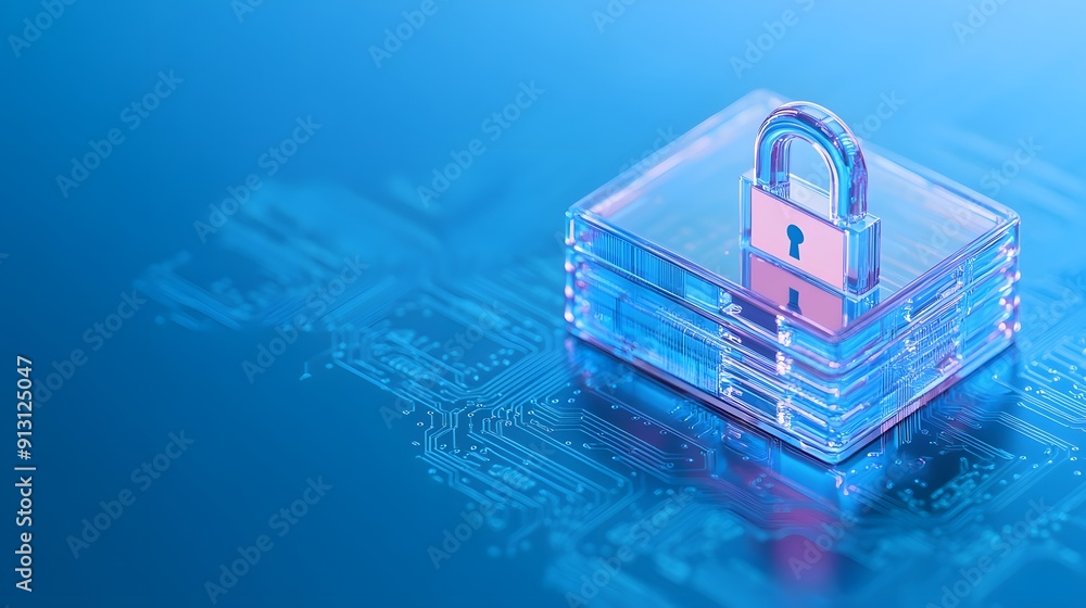 Aufkleber transparent lock symbol over a digital circuit background representing cybersecurity and data protec