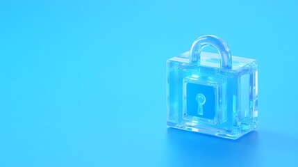 Transparent lock on a blue background symbolizing security, safety, and protection. Ideal for cybersecurity and data protection concepts.