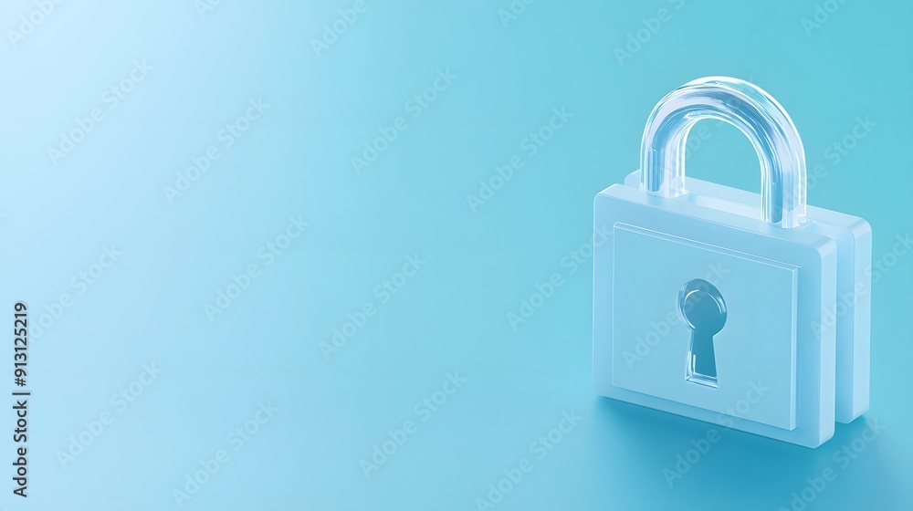 Poster transparent padlock on a gradient blue background symbolizing security, privacy, and data protection