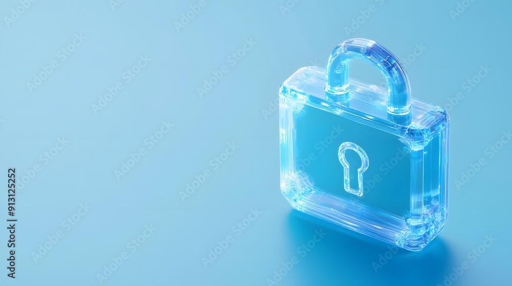 Poster transparent padlock symbolizing security and privacy on a blue background. ideal for topics on cyber