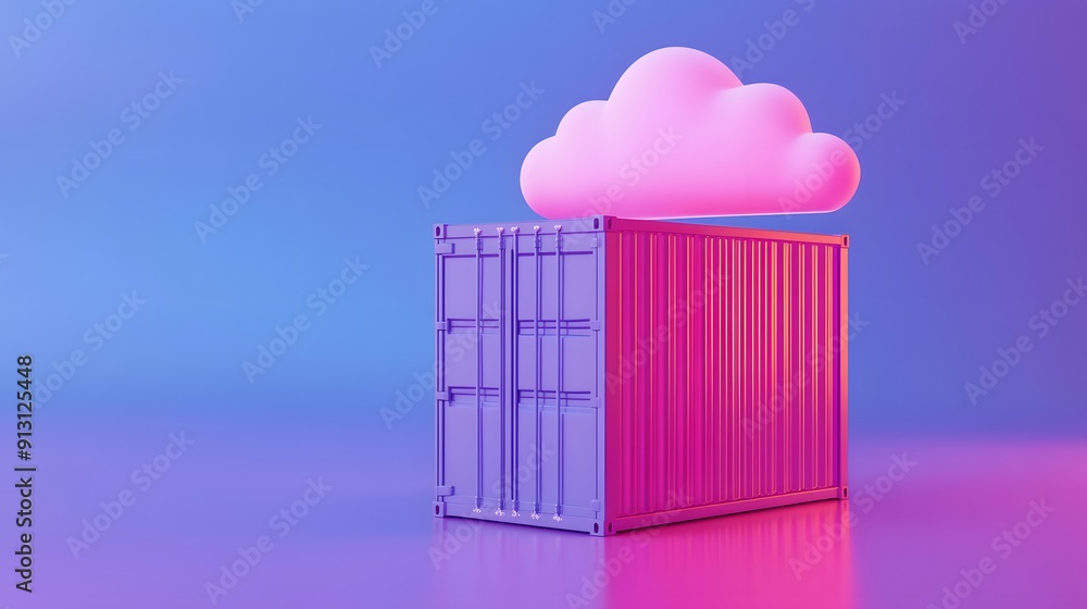 Aufkleber vibrant 3d illustration of a shipping container under a cloud, symbolizing modern cloud computing an