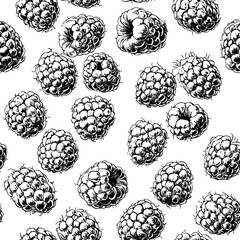 Clusters of raspberries forming a textured, repetitive design, seamless pattern vector