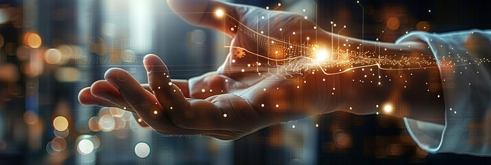 Man's Hand Interacting with Futuristic AI Technology