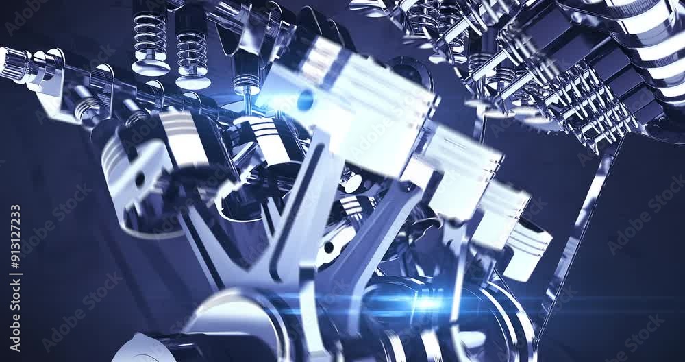 Poster high torque powerful v8 engine parts are moving. shiny parts. industry related high quality 3d 4k an