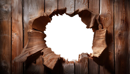 Broken Wooden Plank with Central Hole cut out transparent isolated on white background PNG