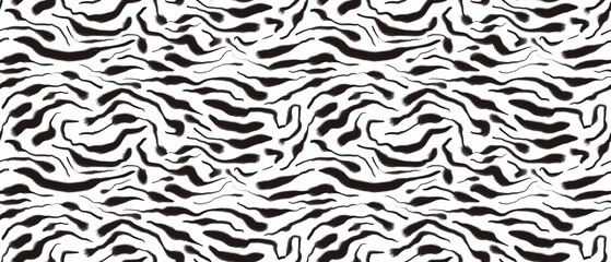 Seamless abstract textured pattern. Simple background with black, white texture. Digital brush strokes. Lines. Design for textile fabrics, wrapping paper, background, wallpaper, cover.