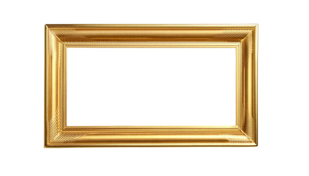 Rectangular gold picture frame with a glossy finish, cut out isolated Transparent PNG Elements