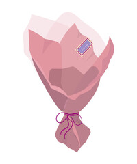 Empty flower bouquets wrapping. Colored  wrapping bouquet with ribbon and card. Vecor illustration isolated on Transparent background