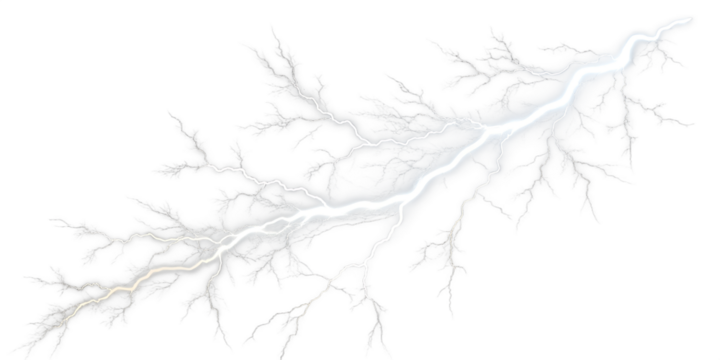 Bright white lightning bolt on transparent background