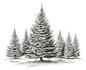 Obraz premium PNG Fir tree sketch bw drawing plant white.